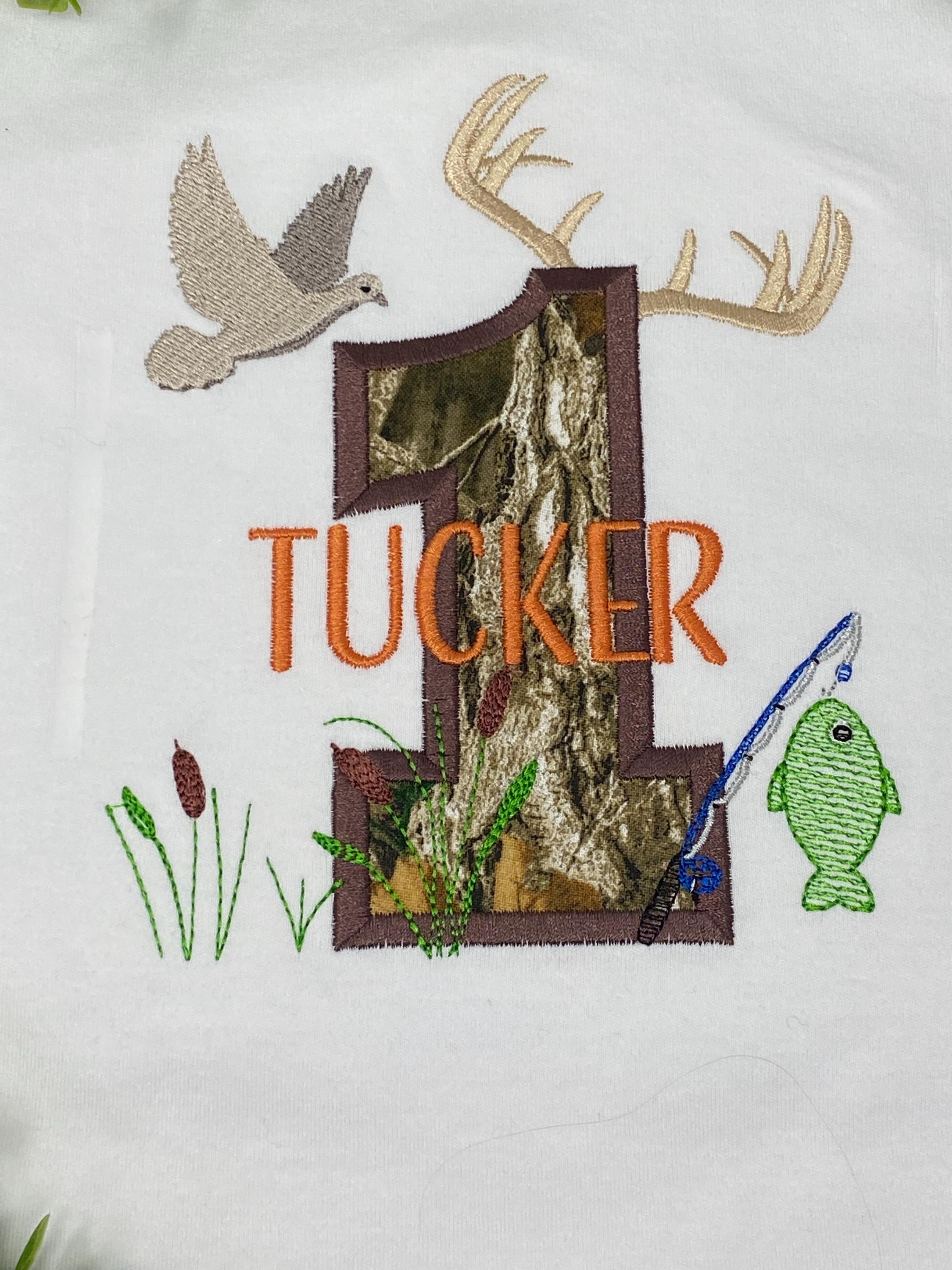 Personalized Camo Birthday Shirt | Hunting Fishing Theme | Custom Appliqué Number with Name