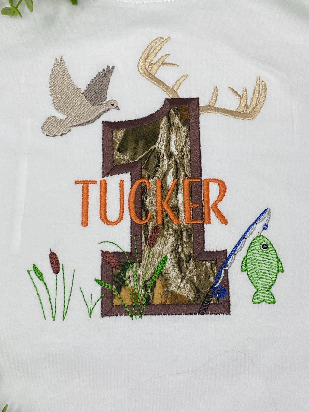 Personalized Camo Birthday Shirt | Hunting Fishing Theme | Custom Appliqué Number with Name