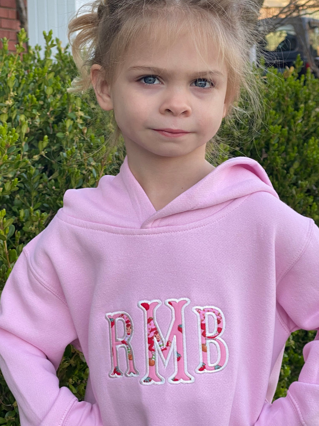 Strawberry Shortcake Monogram Hoodie | Girls Personalized Applique Sweatshirt | Custom Initials Kids Hoodie | Pink Boutique Embroidered Hoodie