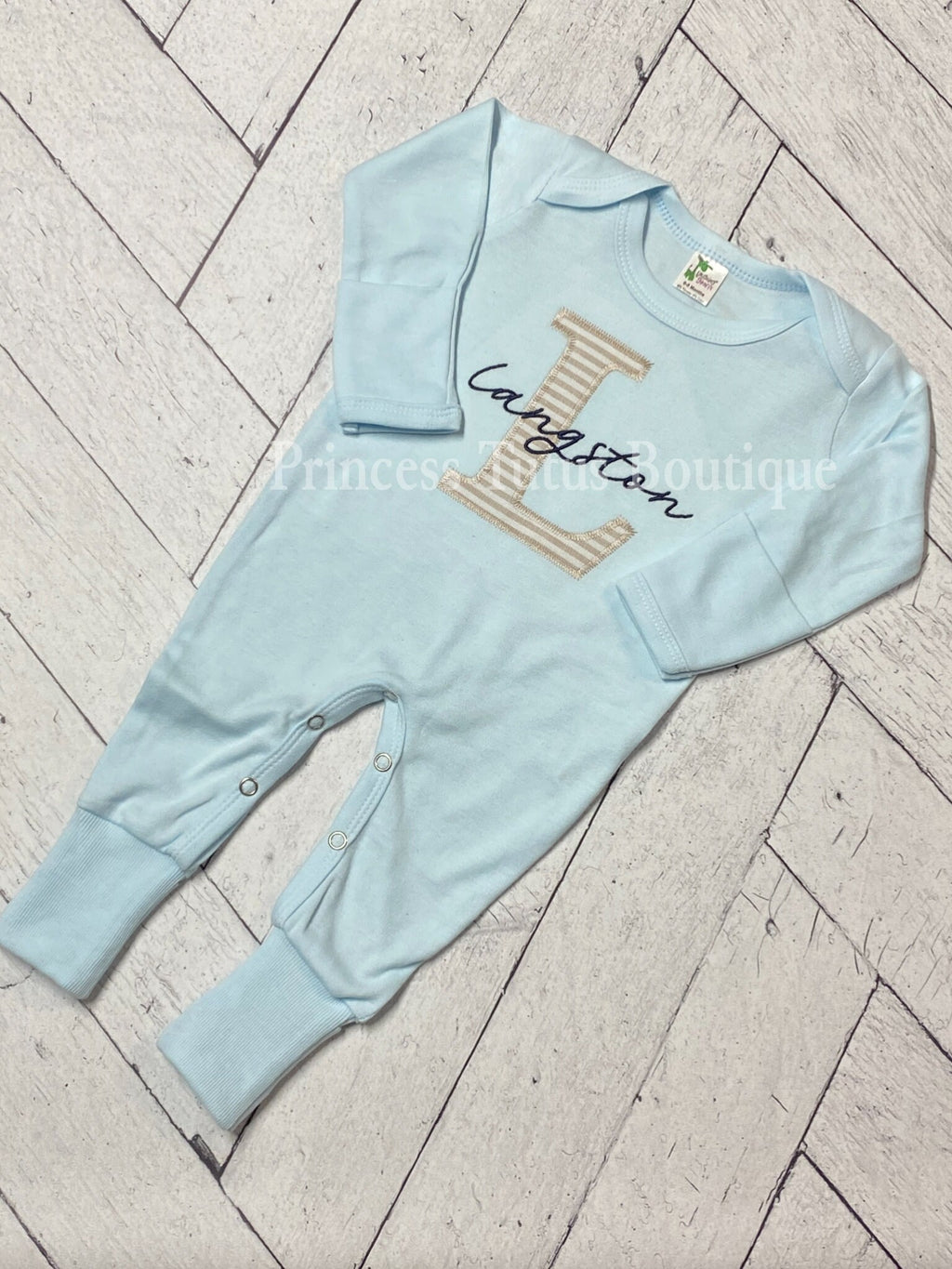 Personalized Baby Romper with Hat | Custom Name Appliqué Initial Outfit | Newborn Gift