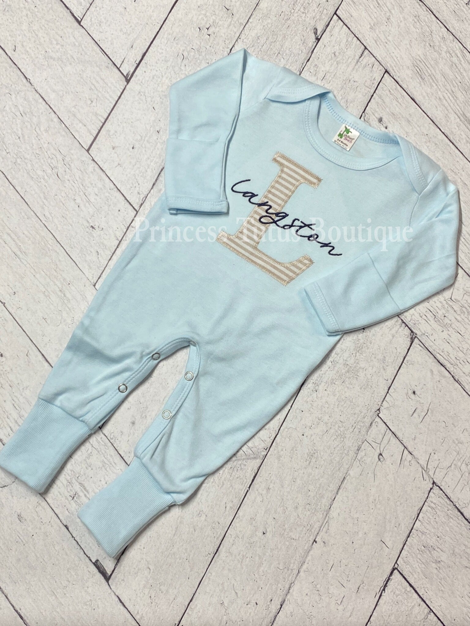 Personalized Baby Romper with Hat | Custom Name Appliqué Initial Outfit | Newborn Gift