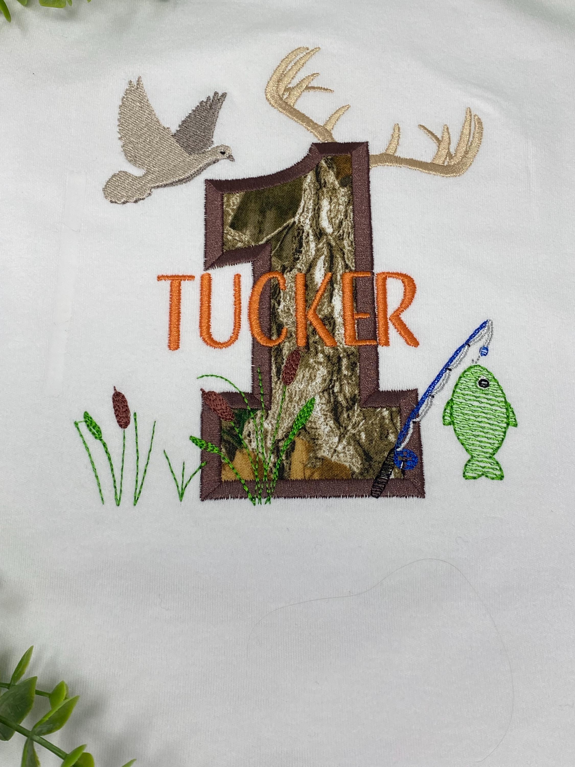 Personalized Camo Birthday Shirt | Hunting Fishing Theme | Custom Appliqué Number with Name