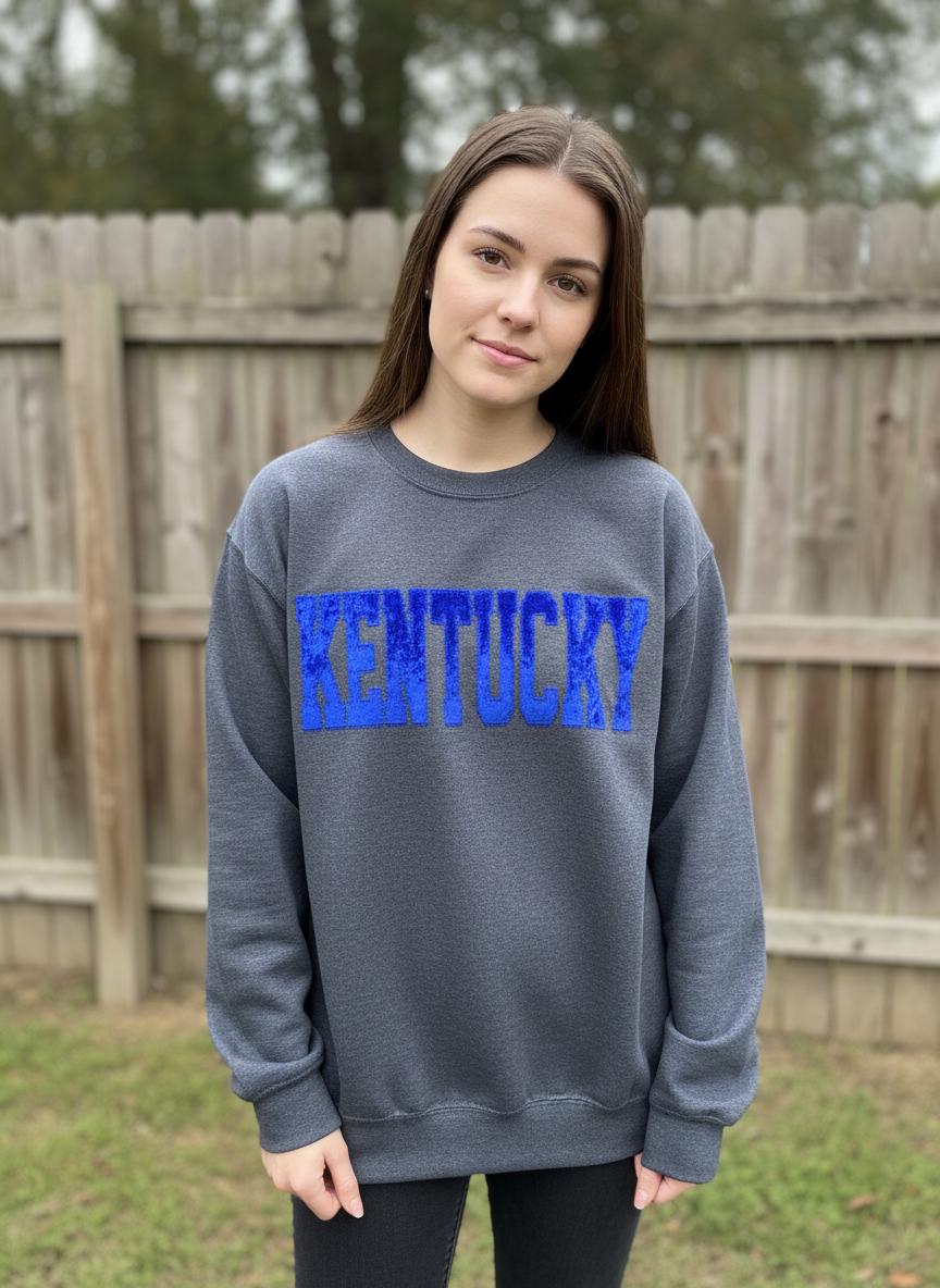 Kentucky Velvet Appliqué Sweatshirt | Embroidered Crewneck | Wildcats Game Day Shirt