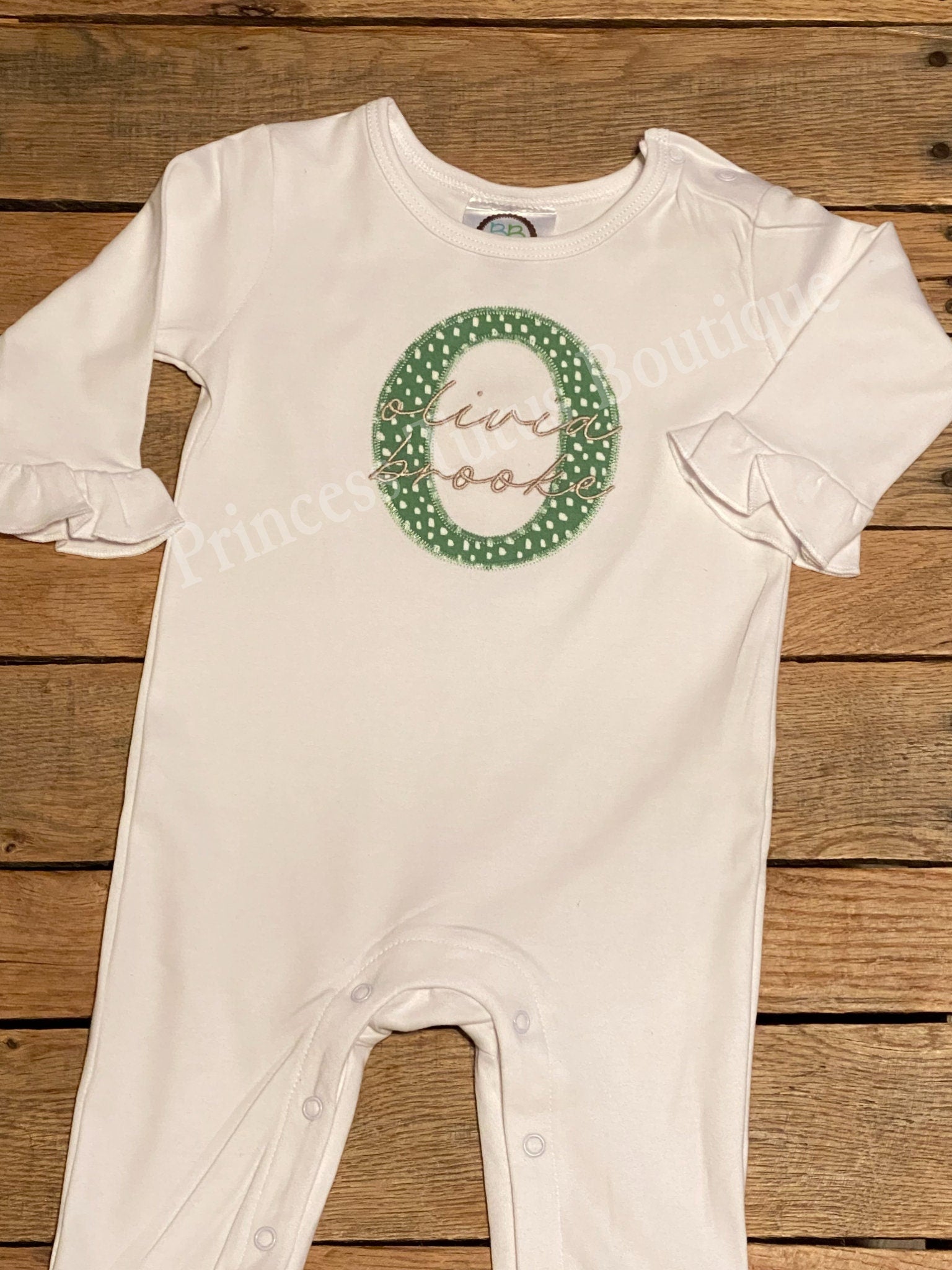 Personalized Baby Girl Romper with Name | Appliqué Initial Ruffle Outfit | Custom Long Sleeve Baby Gift