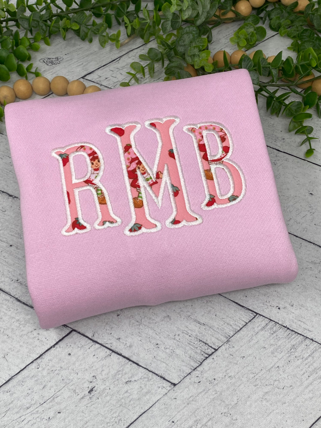 Strawberry Shortcake Monogram Hoodie | Girls Personalized Applique Sweatshirt | Custom Initials Kids Hoodie | Pink Boutique Embroidered Hoodie