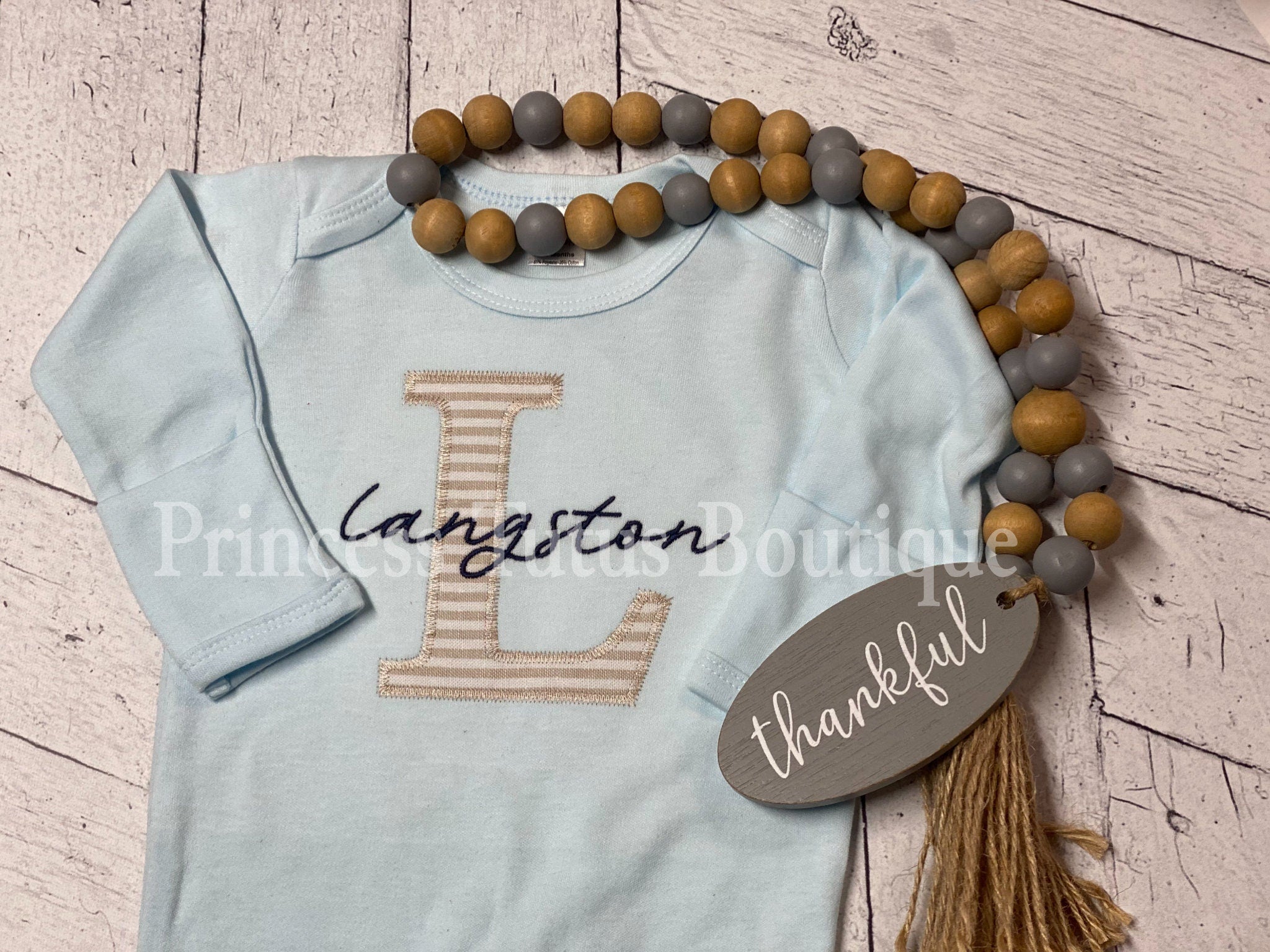 Personalized Baby Romper with Hat | Custom Name Appliqué Initial Outfit | Newborn Gift