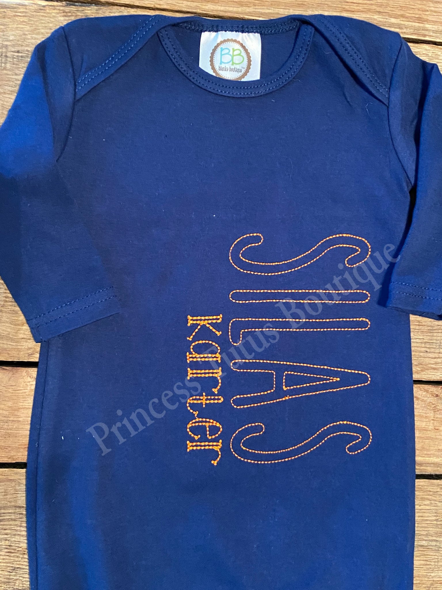Personalized Navy Baby Gown, Custom Stitched Name, Coming Home Outfit