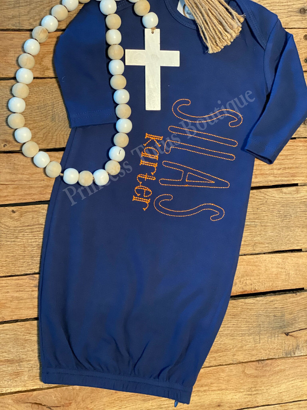 Personalized Navy Baby Gown, Custom Stitched Name, Coming Home Outfit