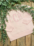 Personalized Girls Monogram Sweatshirt – Pink Appliqué Initials Crewneck – Custom Baby & Toddler Name Sweatshirt – Boutique Style