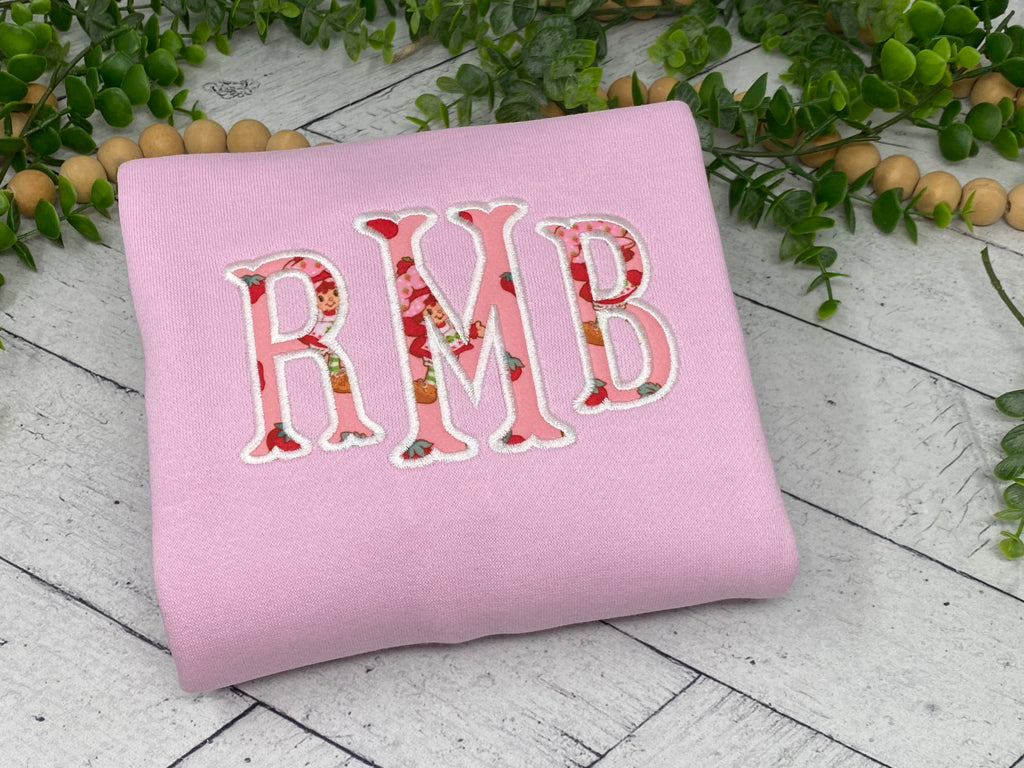 Strawberry Shortcake Monogram Hoodie | Girls Personalized Applique Sweatshirt | Custom Initials Kids Hoodie | Pink Boutique Embroidered Hoodie
