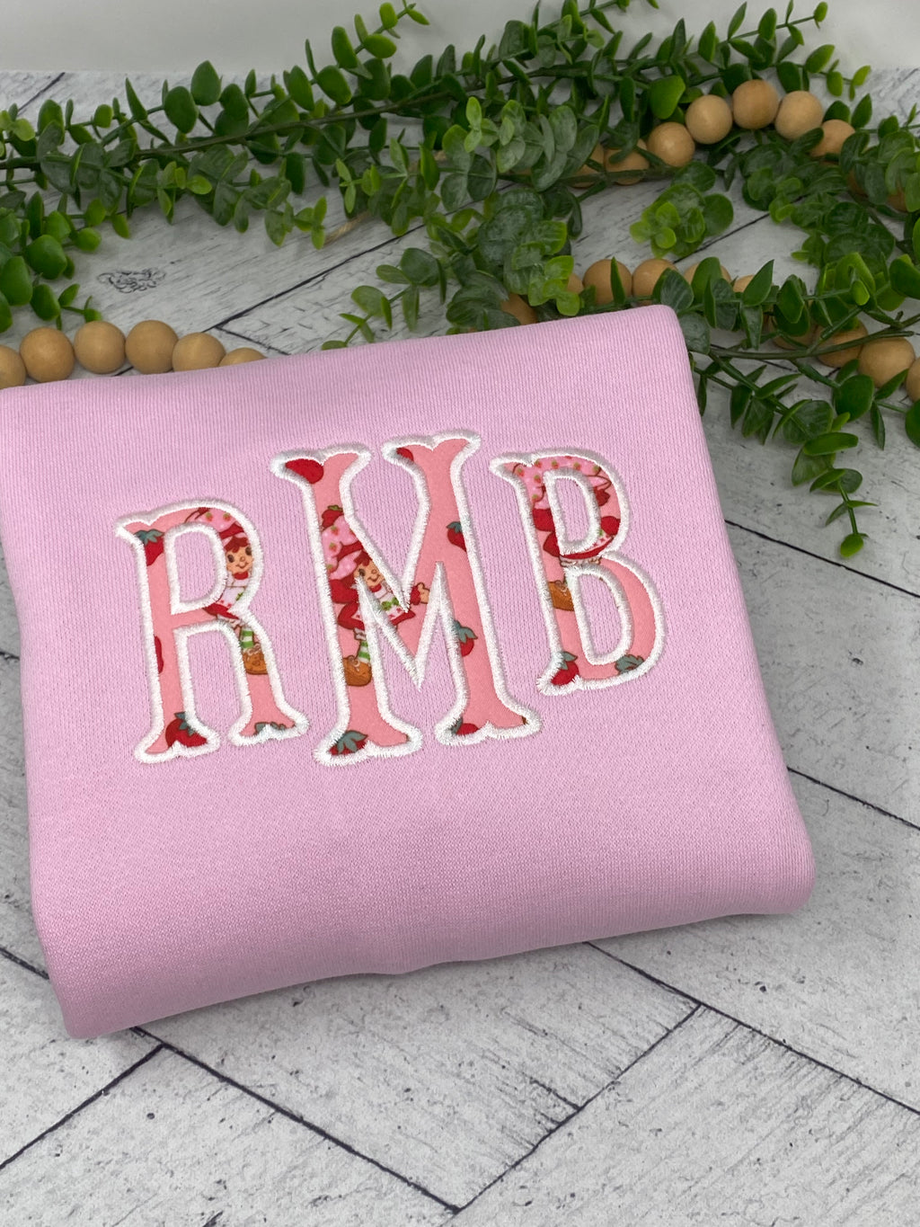 Strawberry Shortcake Monogram Hoodie | Girls Personalized Applique Sweatshirt | Custom Initials Kids Hoodie | Pink Boutique Embroidered Hoodie