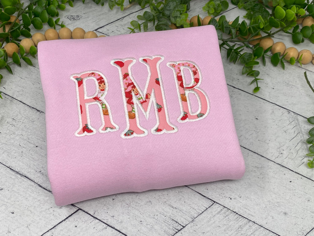 Strawberry Shortcake Monogram Hoodie | Girls Personalized Applique Sweatshirt | Custom Initials Kids Hoodie | Pink Boutique Embroidered Hoodie
