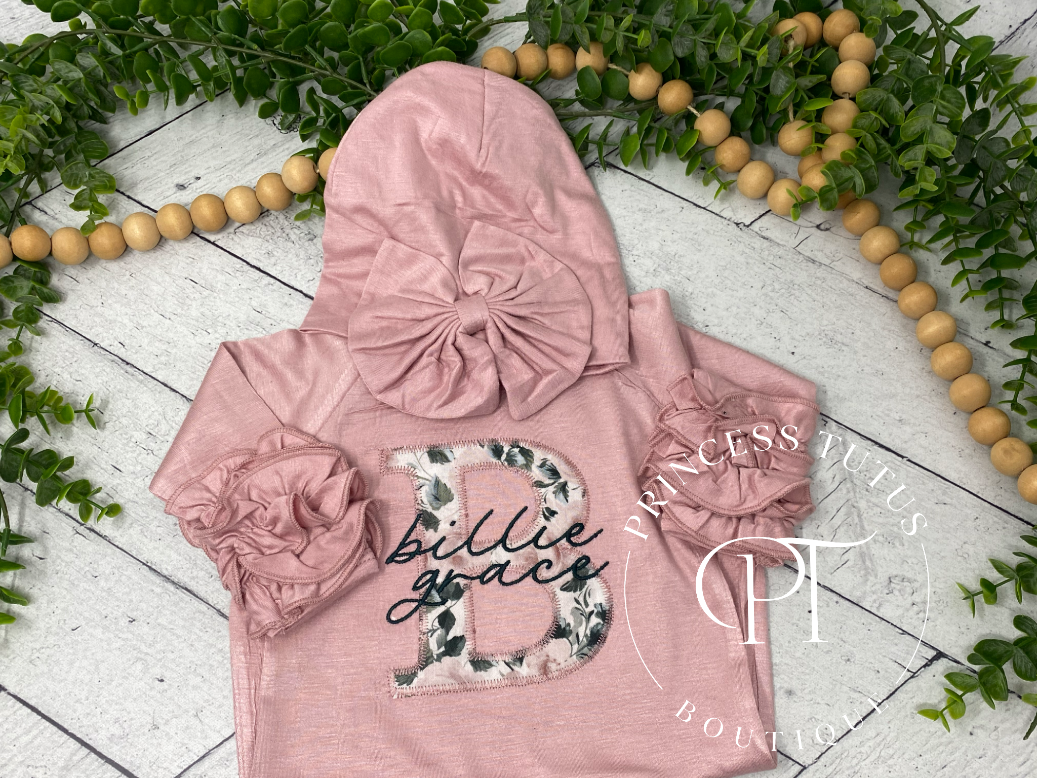Personalized Baby Gown Set | Custom Embroidered Newborn Ruffled Sleeve Gown | Baby Shower Gift | Coming Home Outfit | Hospital Outfit