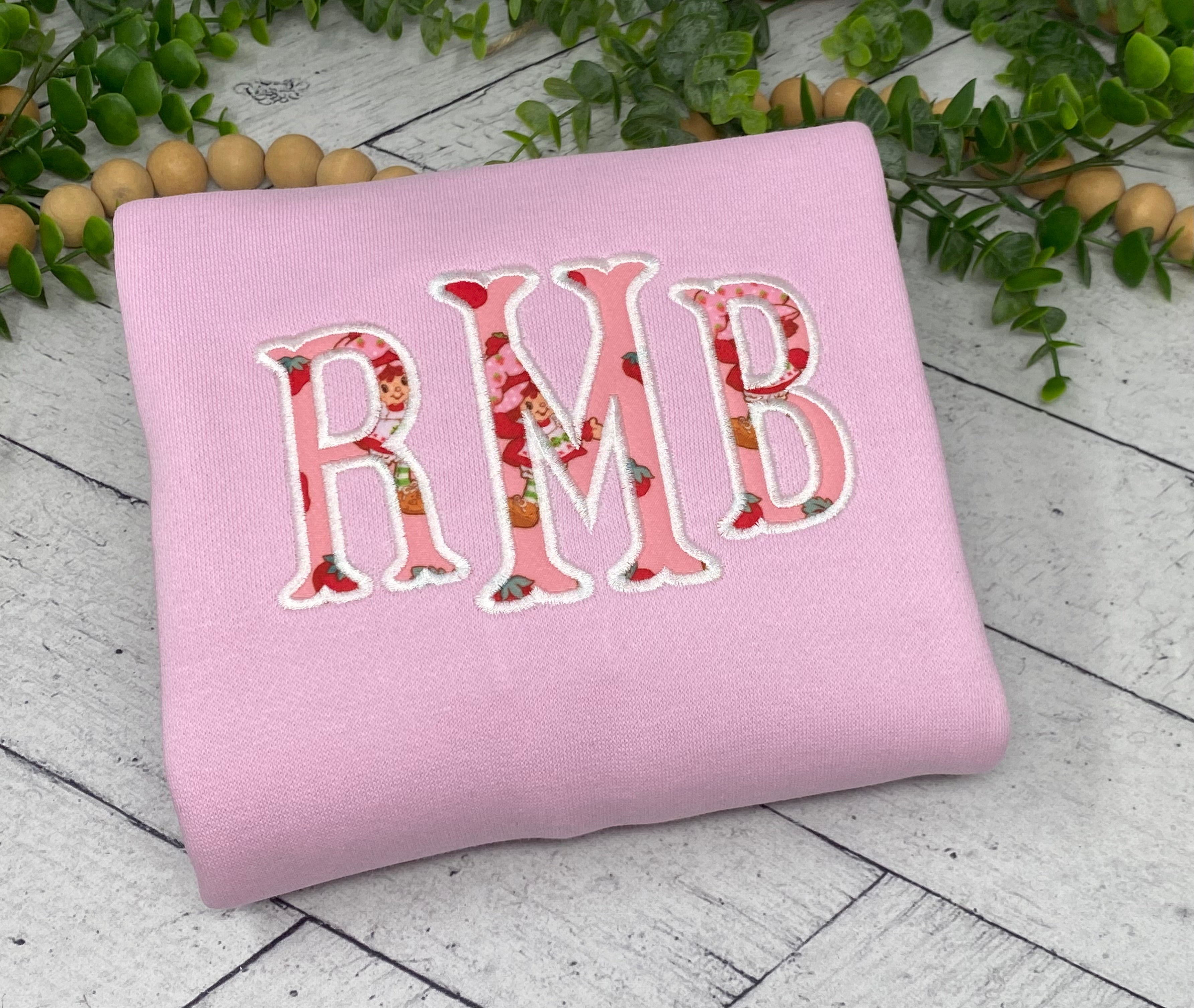 Strawberry Shortcake Monogram Hoodie | Girls Personalized Applique Sweatshirt | Custom Initials Kids Hoodie | Pink Boutique Embroidered Hoodie
