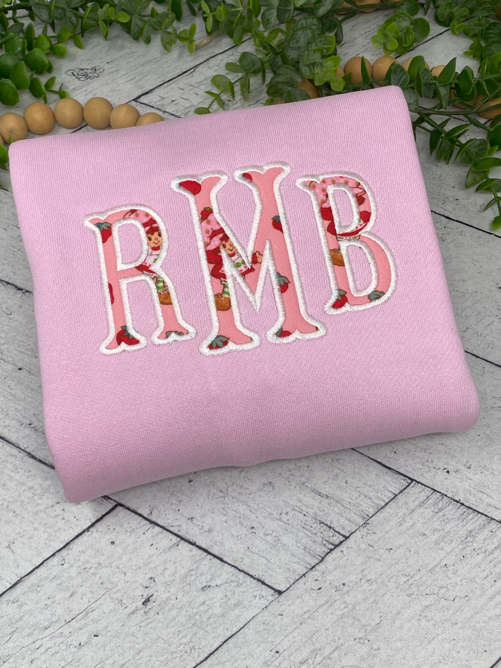 Strawberry Shortcake Monogram Hoodie | Girls Personalized Applique Sweatshirt | Custom Initials Kids Hoodie | Pink Boutique Embroidered Hoodie
