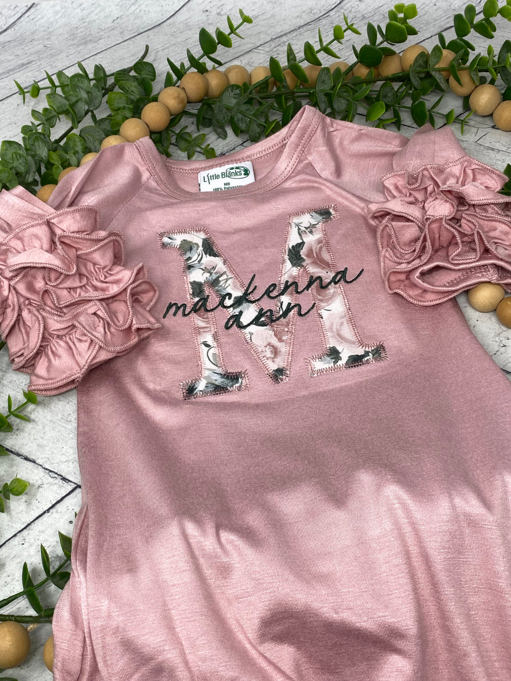 Personalized Baby Gown Set | Custom Embroidered Newborn Ruffled Sleeve Gown | Baby Shower Gift | Coming Home Outfit | Hospital Outfit