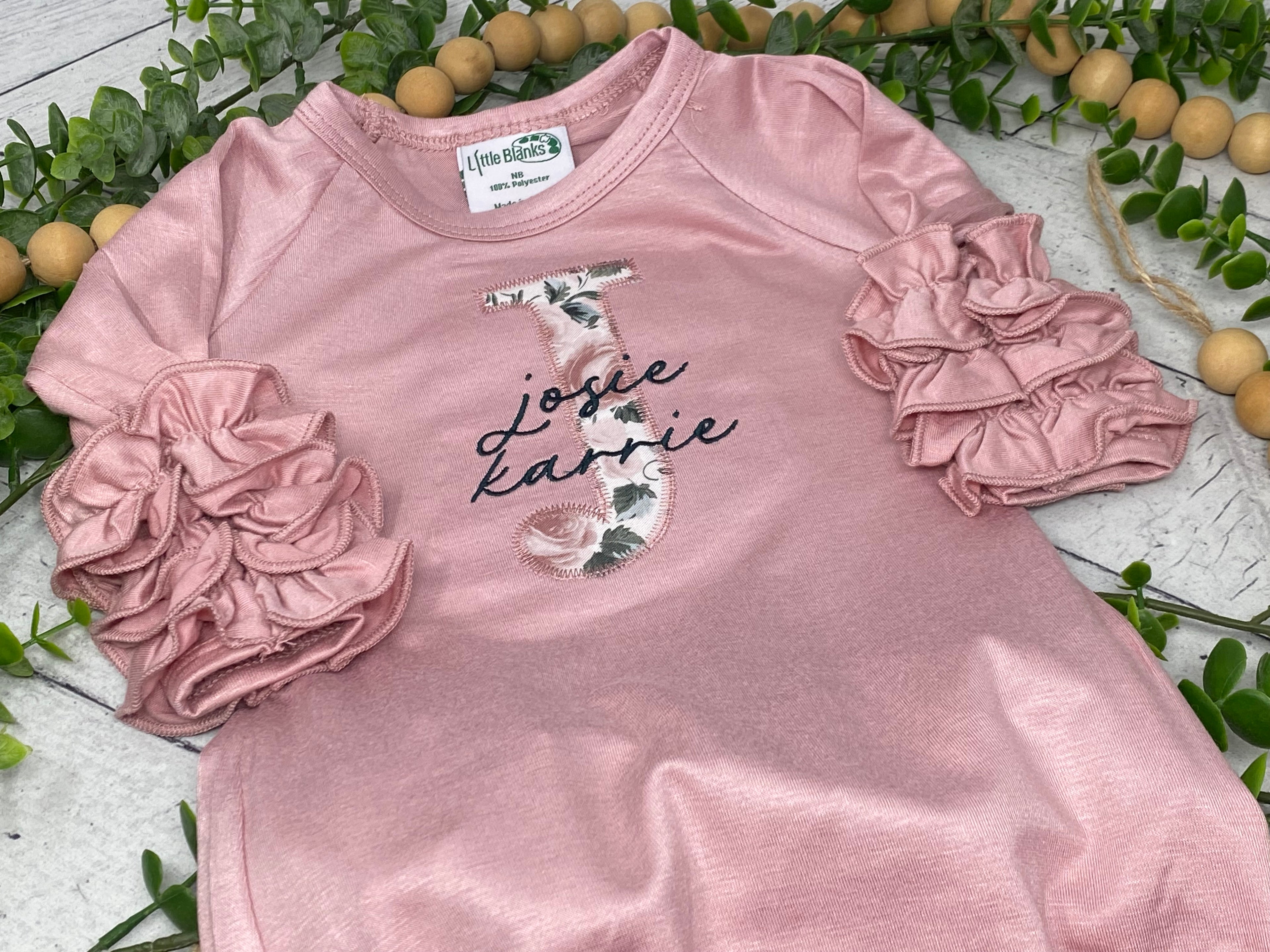 Personalized Baby Gown Set | Custom Embroidered Newborn Ruffled Sleeve Gown | Baby Shower Gift | Coming Home Outfit | Hospital Outfit