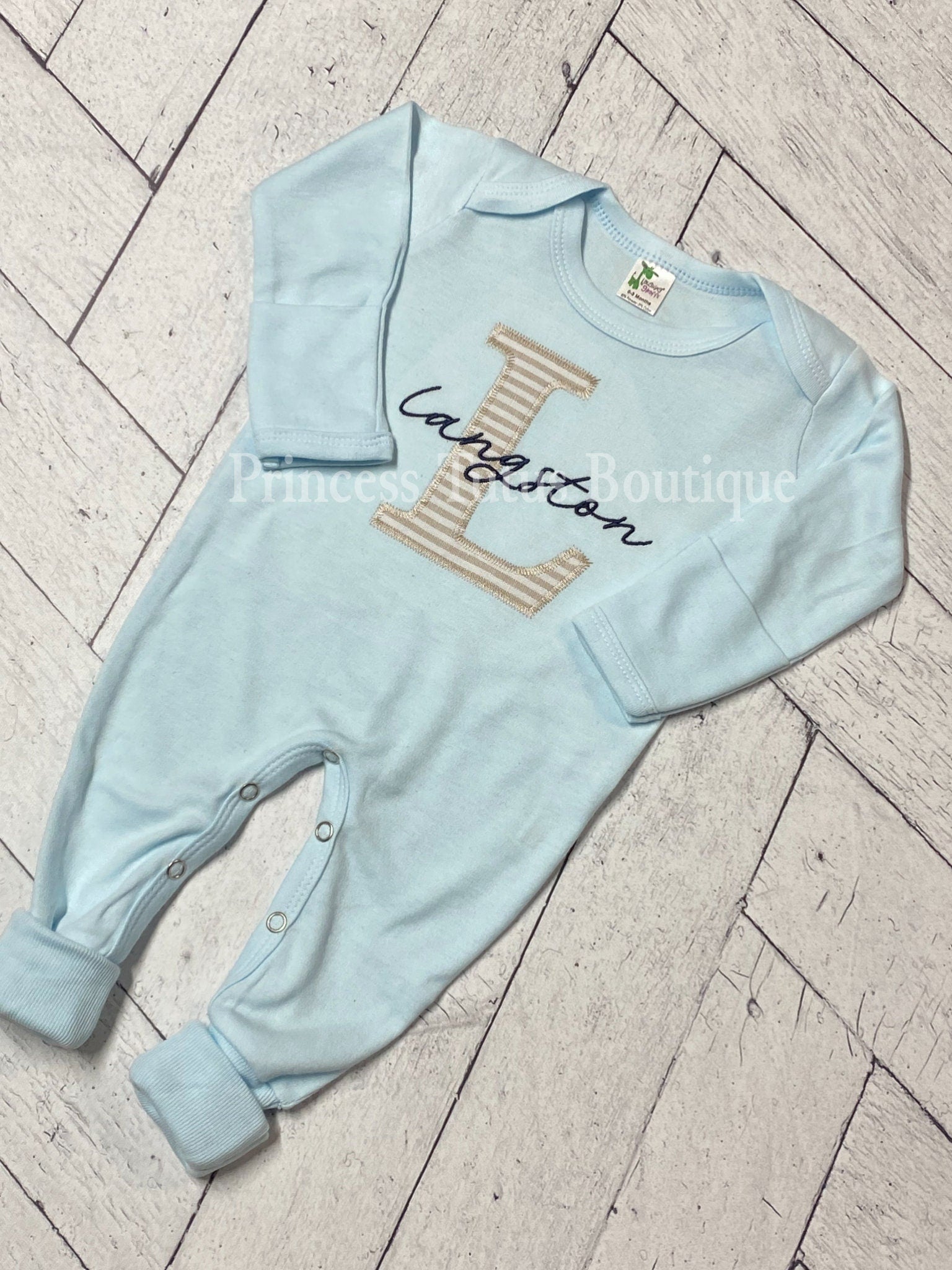 Personalized Baby Romper with Hat | Custom Name Appliqué Initial Outfit | Newborn Gift