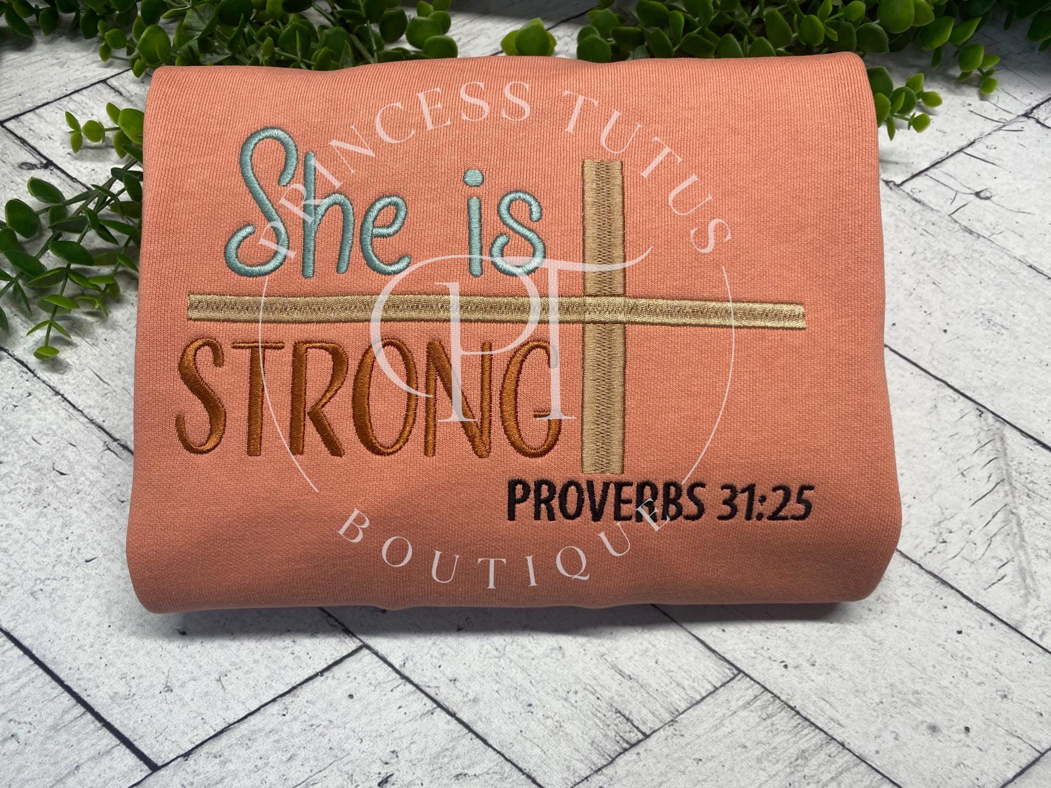 Embroidered Christian Sweatshirt, She Is Strong Comfort Colors Crewneck