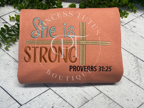 Embroidered Christian Sweatshirt, She Is Strong Comfort Colors Crewneck
