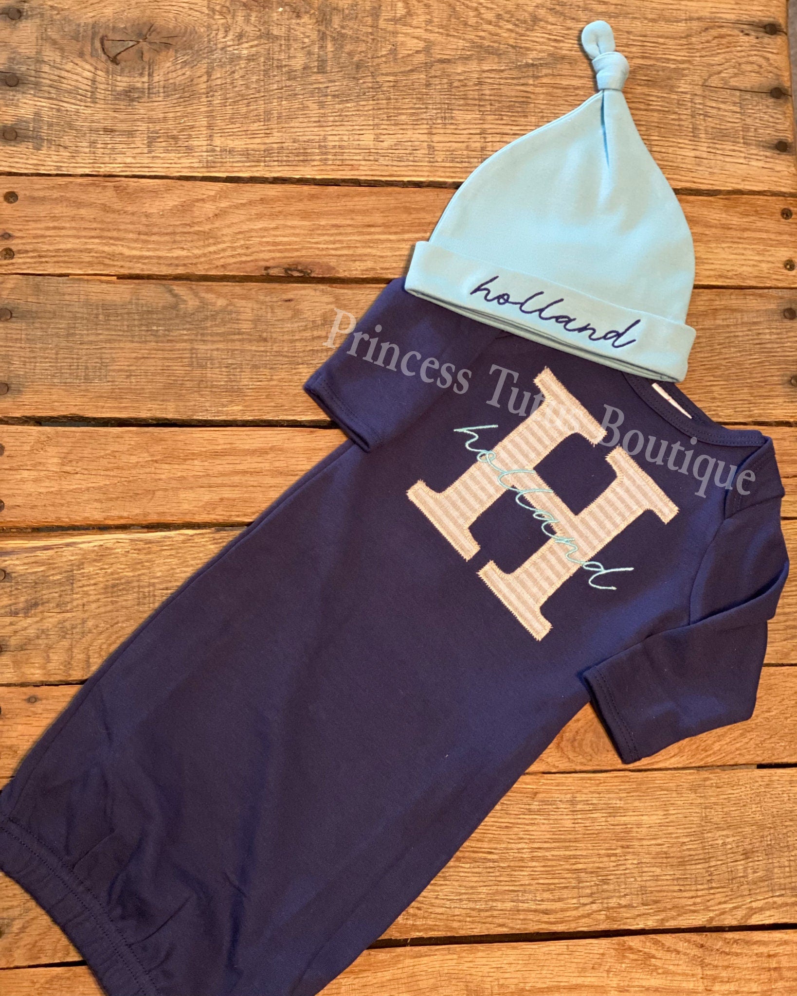 Personalized Baby Gown Set with Matching Hat &amp; Blanket
