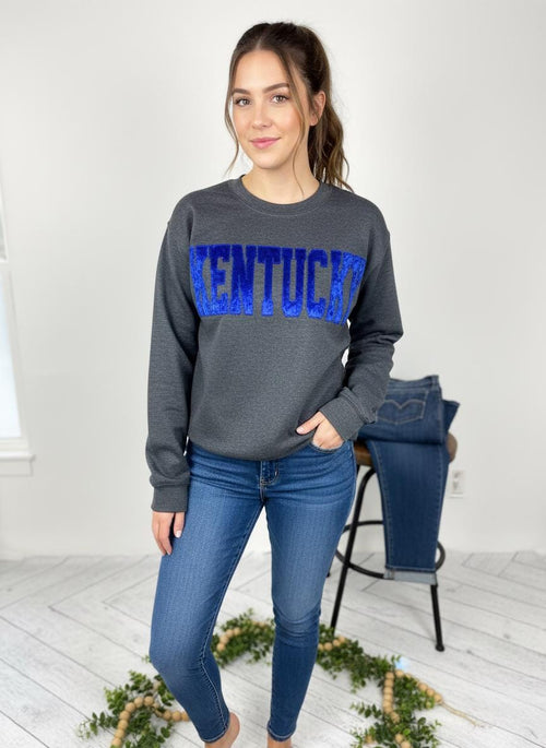 Kentucky Velvet Appliqué Sweatshirt | Embroidered Crewneck | Wildcats Game Day Shirt