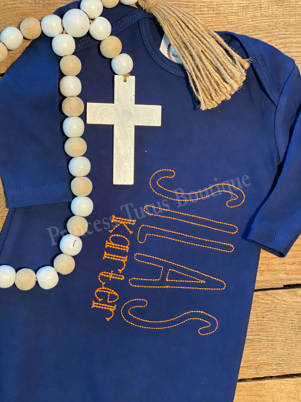 Personalized Navy Baby Gown, Custom Stitched Name, Coming Home Outfit