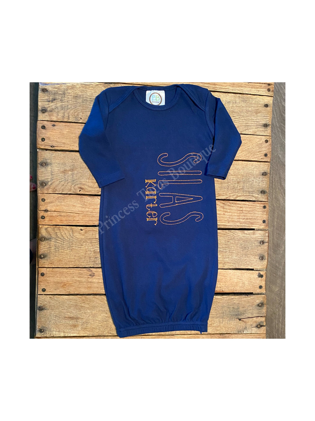 Personalized Navy Baby Gown, Custom Stitched Name, Coming Home Outfit