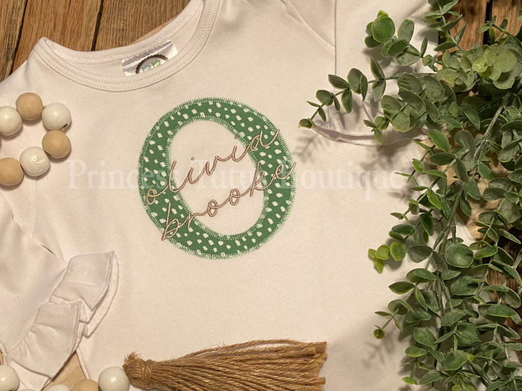 Personalized Baby Girl Romper with Name | Appliqué Initial Ruffle Outfit | Custom Long Sleeve Baby Gift