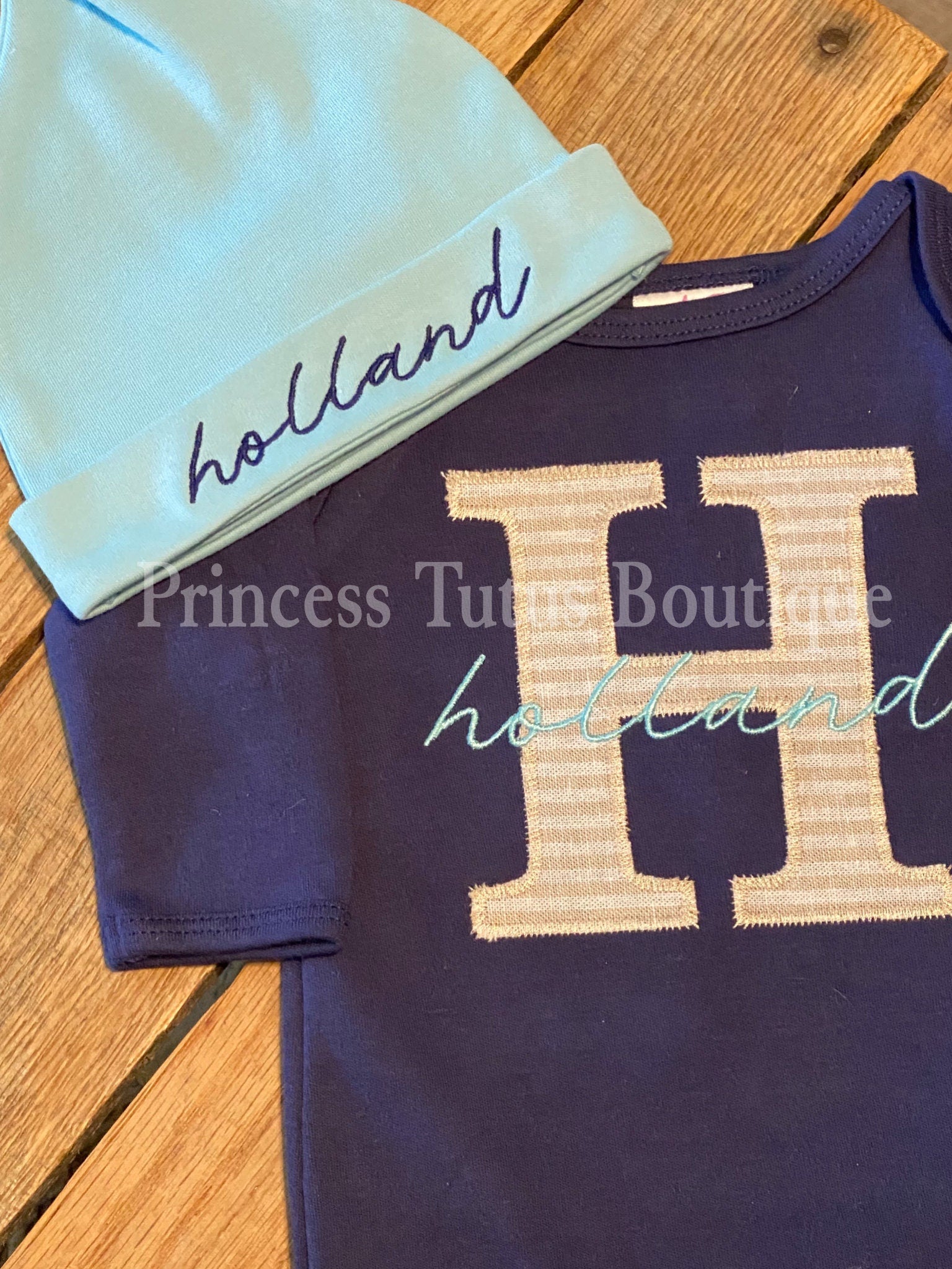 Personalized Baby Gown Set with Matching Hat &amp; Blanket