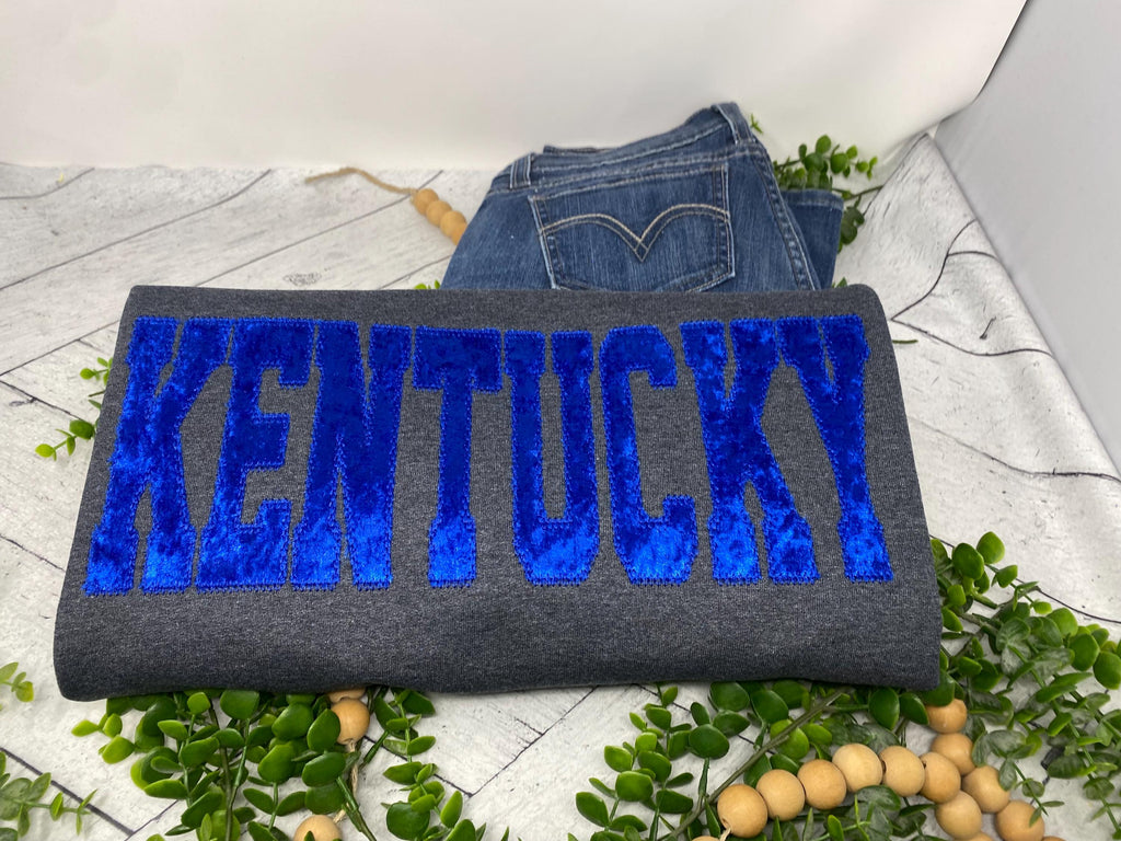 Kentucky Velvet Appliqué Sweatshirt | Embroidered Crewneck | Wildcats Game Day Shirt