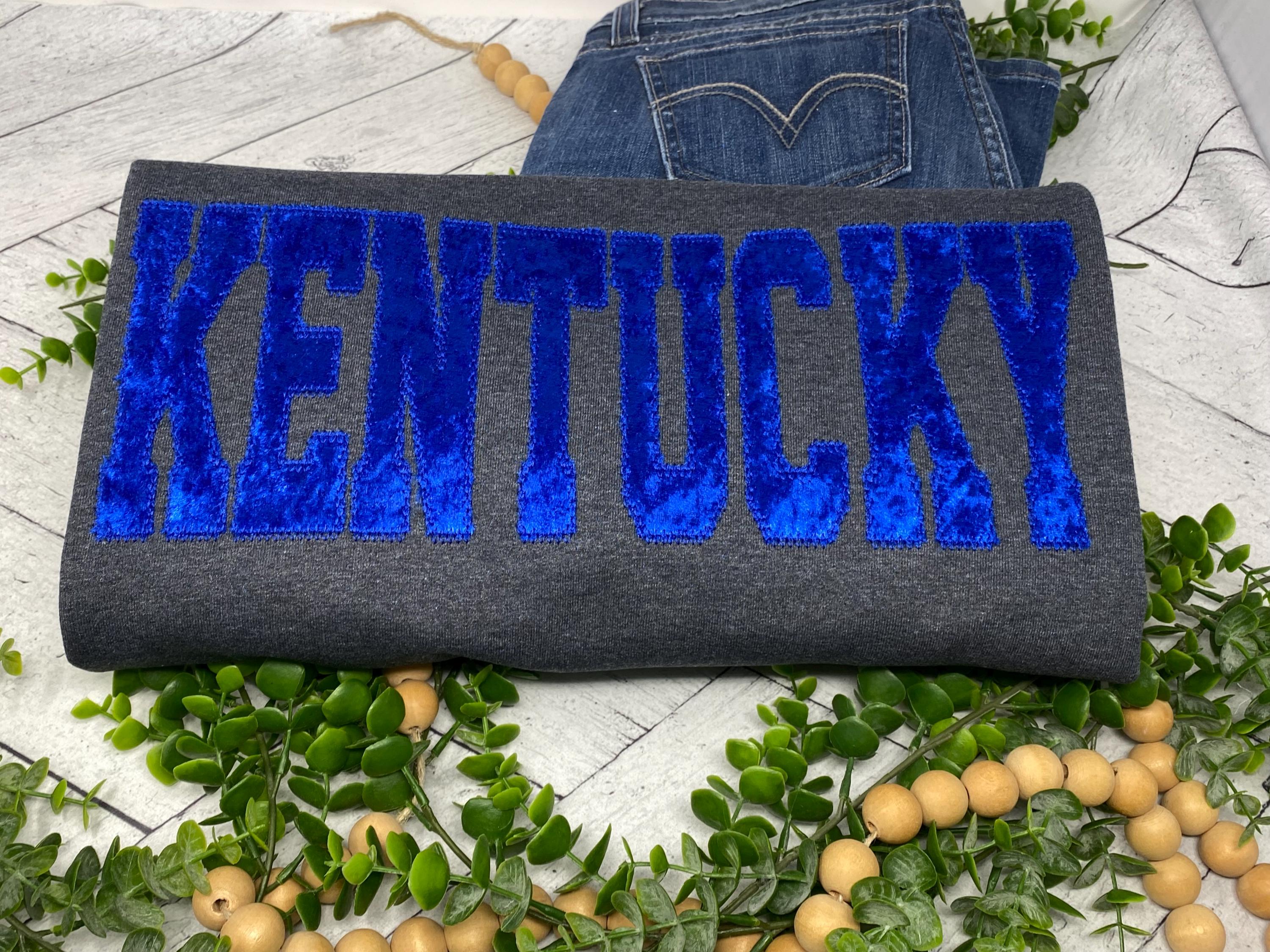 Kentucky Velvet Appliqué Sweatshirt | Embroidered Crewneck | Wildcats Game Day Shirt