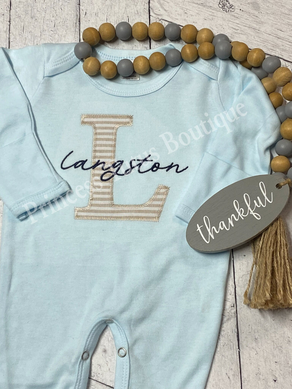 Personalized Baby Romper with Hat | Custom Name Appliqué Initial Outfit | Newborn Gift