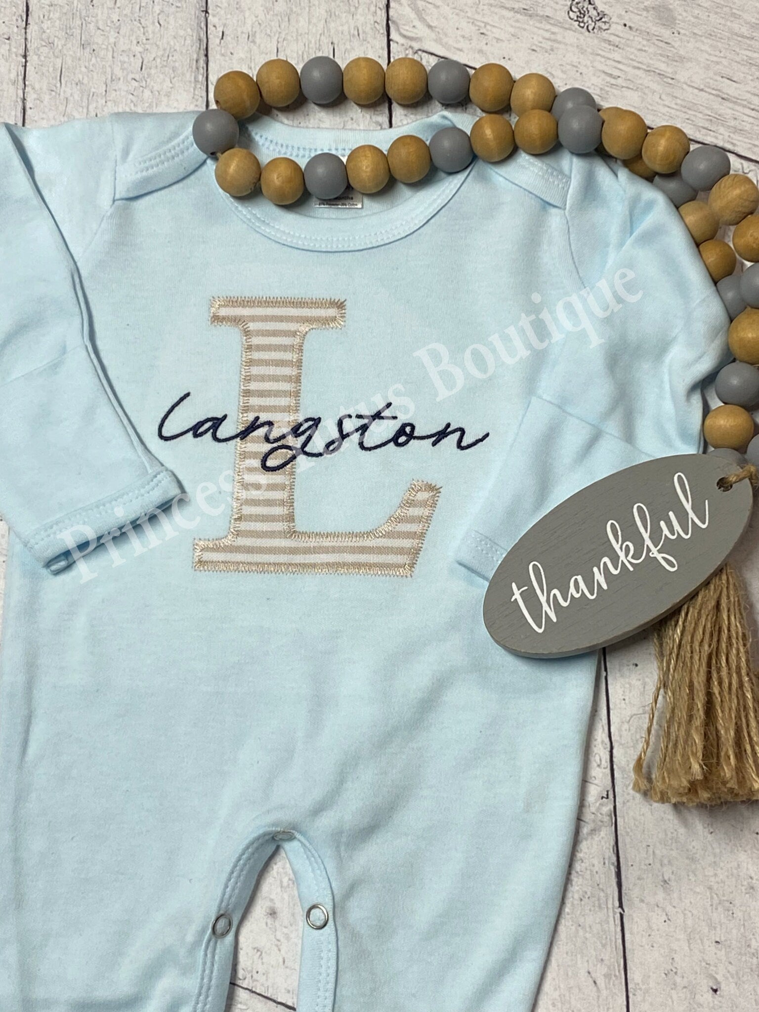 Personalized Baby Romper with Hat | Custom Name Appliqué Initial Outfit | Newborn Gift