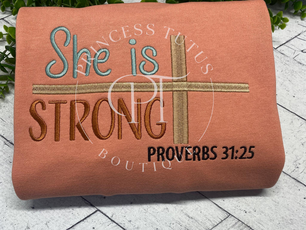 She is strong embroidered comfort color crewneck sweatshirt